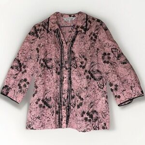 Marie Claire Sheer Embroidered Floral Pink Blouse Sz L Feminine‎ Fairy Festival